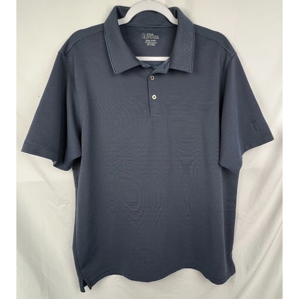 PGA Tour Performance Polo Shirt Mens XXL Blue Gray Striped Short Sleeve Golf